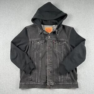 Levi Hybrid Jean Jacket Black Hooded XXL Men's Demin Trucker Grunge Dark Wash